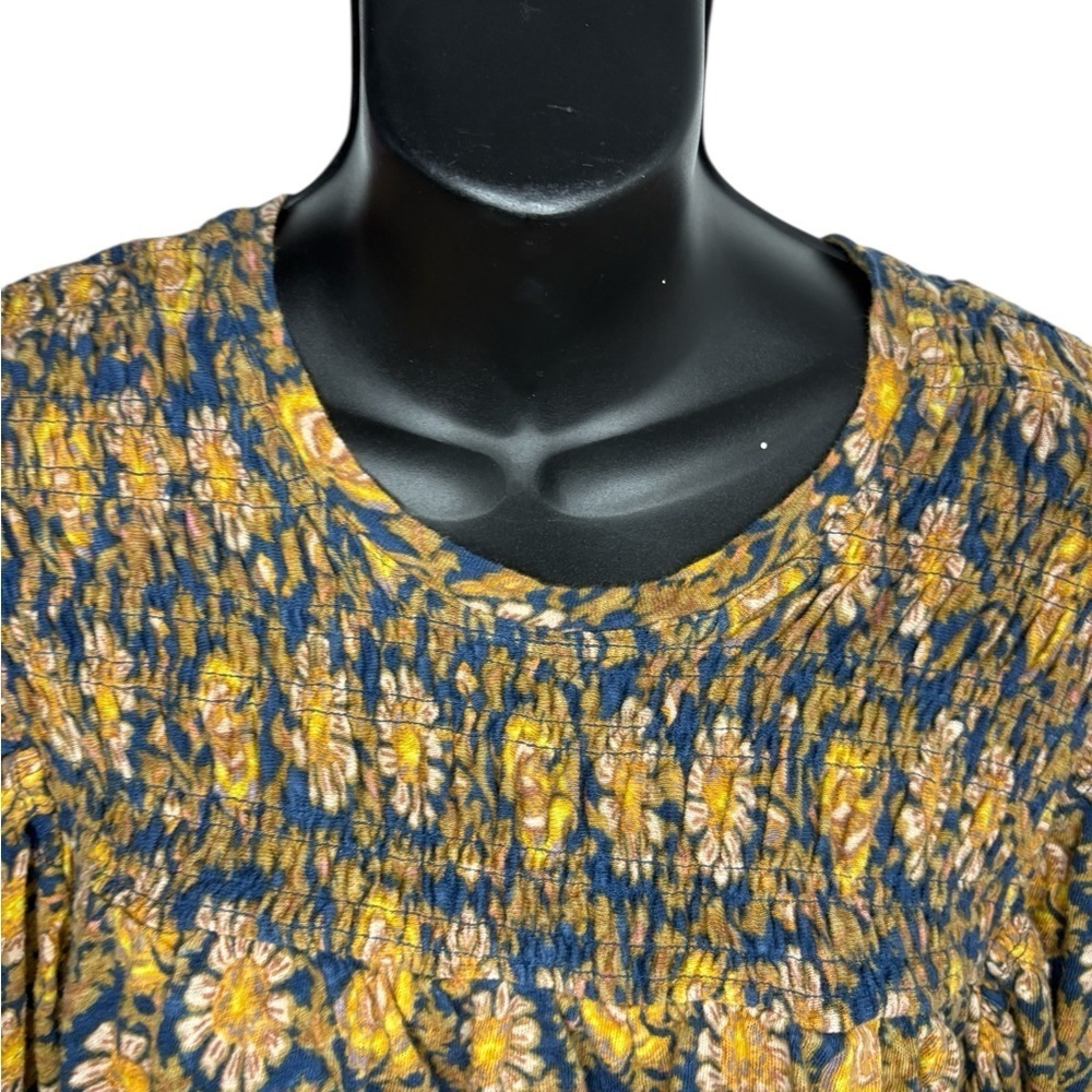 Free People navy and Yellow Printed Ruffled Up Top Floral Blouse sz M - Picture 11 of 14